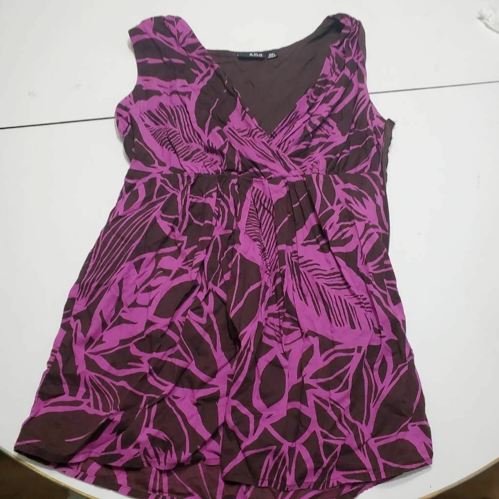 A.n.a Womens Faux Wrap Dress Brown Purple Floral Empire Waist V Neck Zip S